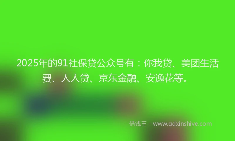 2025年的91社保贷公众号有：你我贷、美团生活费、人人贷、京东金融、安逸花等。