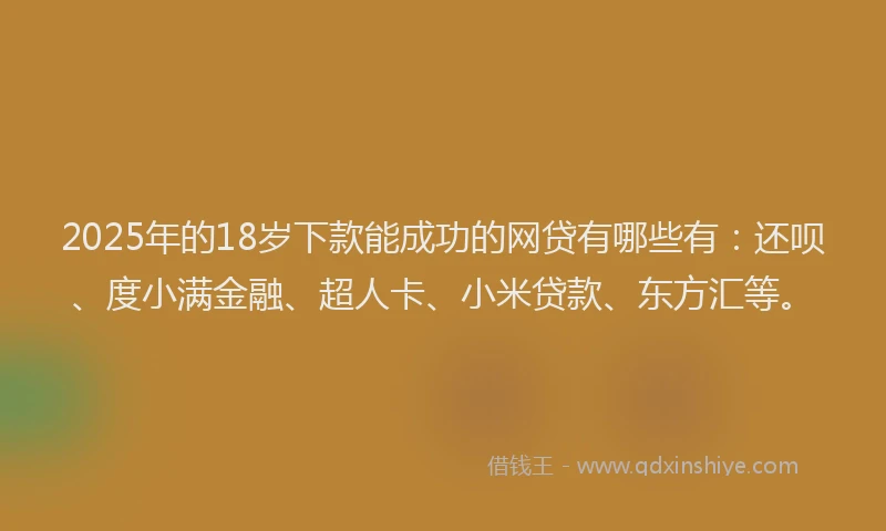 2025年的18岁下款能成功的网贷有哪些有：还呗、度小满金融、超人卡、小米贷款、东方汇等。