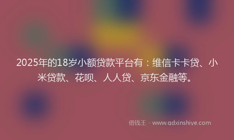 2025年的18岁小额贷款平台有：维信卡卡贷、小米贷款、花呗、人人贷、京东金融等。
