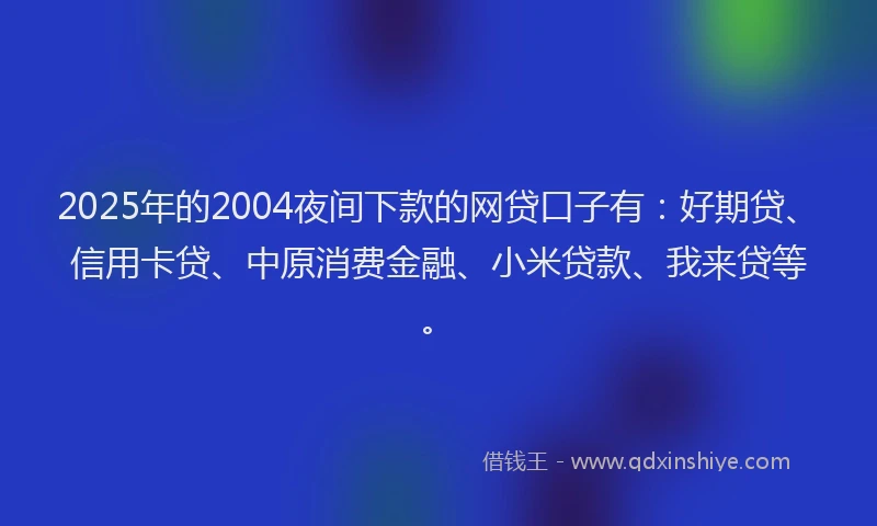2025年的2004夜间下款的网贷口子有：好期贷、信用卡贷、中原消费金融、小米贷款、我来贷等。