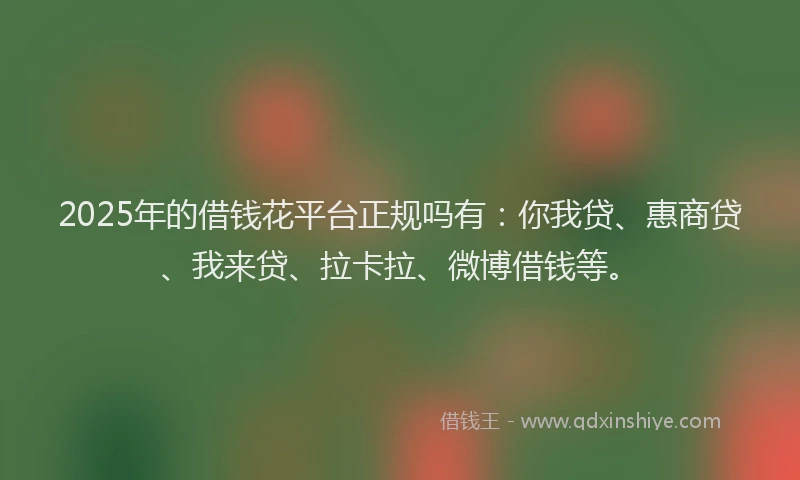 2025年的借钱花平台正规吗有：你我贷、惠商贷、我来贷、拉卡拉、微博借钱等。