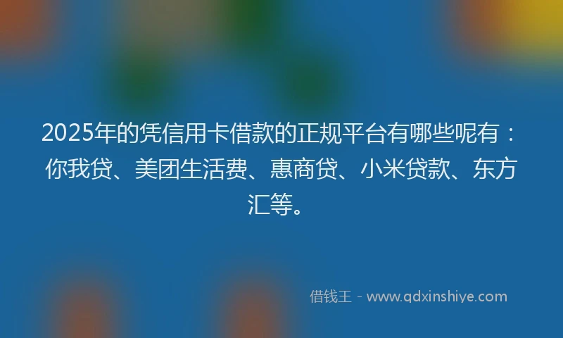 2025年的凭信用卡借款的正规平台有哪些呢有：你我贷、美团生活费、惠商贷、小米贷款、东方汇等。