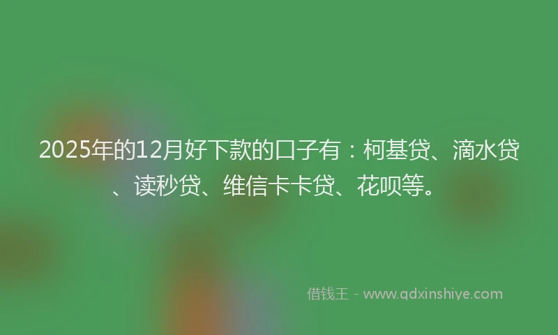 2025年的12月好下款的口子有：柯基贷、滴水贷、读秒贷、维信卡卡贷、花呗等。