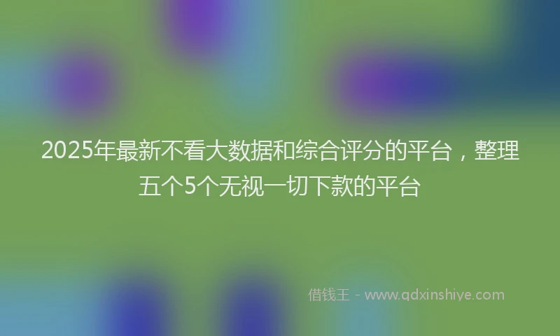 2025年最新不看大数据和综合评分的平台，整理五个5个无视一切下款的平台