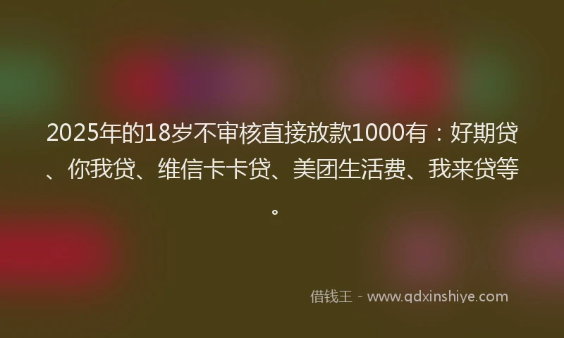 2025年的18岁不审核直接放款1000有：好期贷、你我贷、维信卡卡贷、美团生活费、我来贷等。