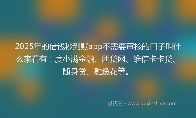 2025年的借钱秒到账app不需要审核的口子叫什么来着有：度小满金融、团贷网、维信卡卡贷、随身贷、融逸花等。