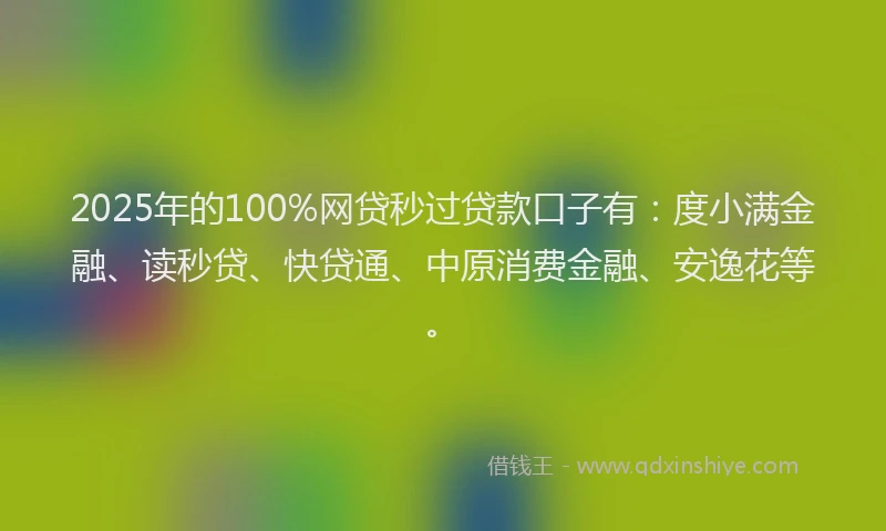 2025年的100%网贷秒过贷款口子有：度小满金融、读秒贷、快贷通、中原消费金融、安逸花等。