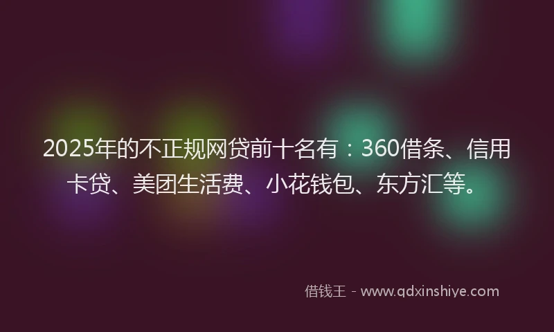 2025年的不正规网贷前十名有：360借条、信用卡贷、美团生活费、小花钱包、东方汇等。
