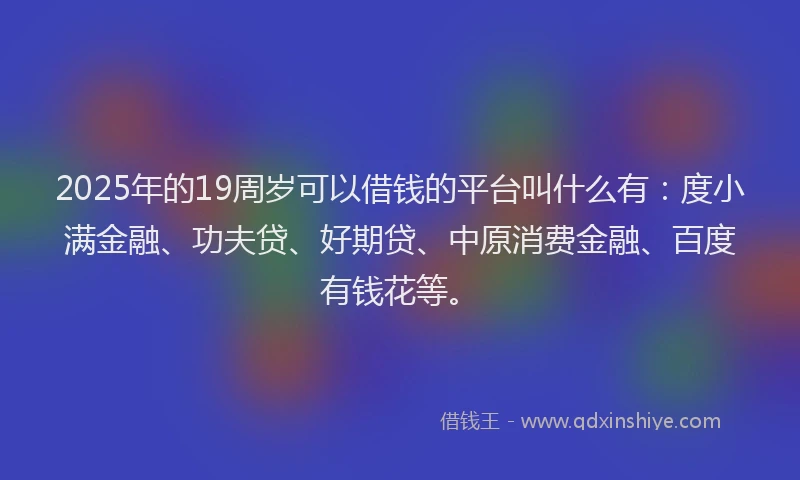 2025年的19周岁可以借钱的平台叫什么有：度小满金融、功夫贷、好期贷、中原消费金融、百度有钱花等。
