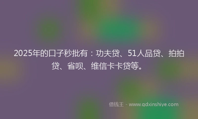 2025年的口子秒批有：功夫贷、51人品贷、拍拍贷、省呗、维信卡卡贷等。