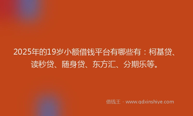 2025年的19岁小额借钱平台有哪些有：柯基贷、读秒贷、随身贷、东方汇、分期乐等。