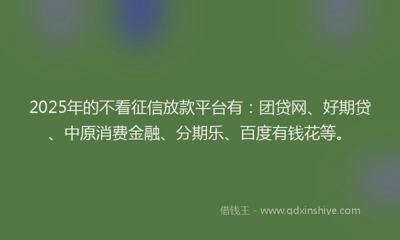 2025年的不看征信放款平台有：团贷网、好期贷、中原消费金融、分期乐、百度有钱花等。