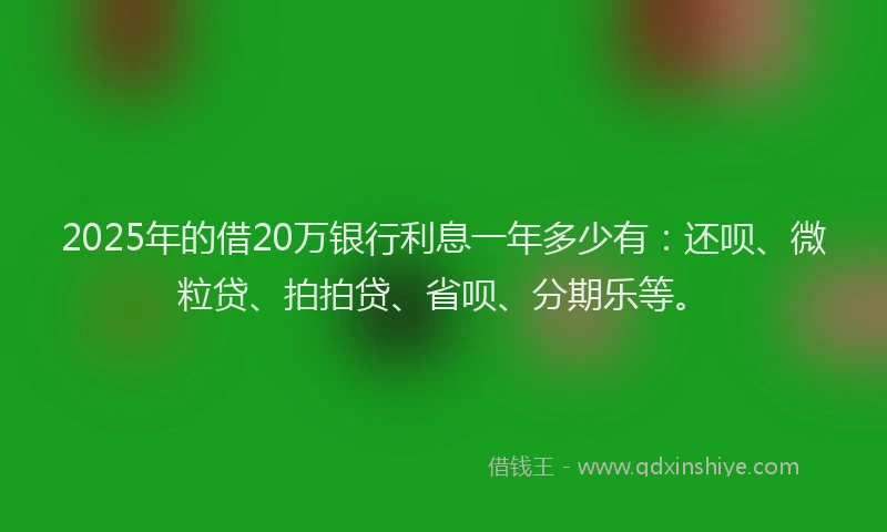 2025年的借20万银行利息一年多少有：还呗、微粒贷、拍拍贷、省呗、分期乐等。