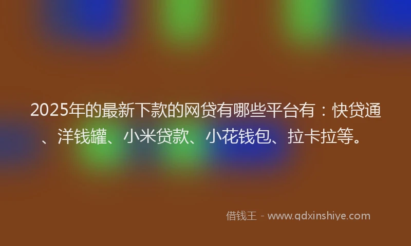 2025年的最新下款的网贷有哪些平台有：快贷通、洋钱罐、小米贷款、小花钱包、拉卡拉等。