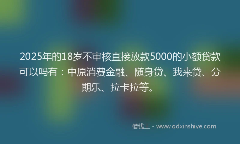 2025年的18岁不审核直接放款5000的小额贷款可以吗有：中原消费金融、随身贷、我来贷、分期乐、拉卡拉等。