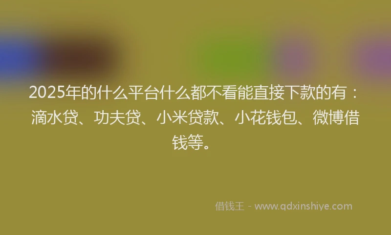 2025年的什么平台什么都不看能直接下款的有：滴水贷、功夫贷、小米贷款、小花钱包、微博借钱等。