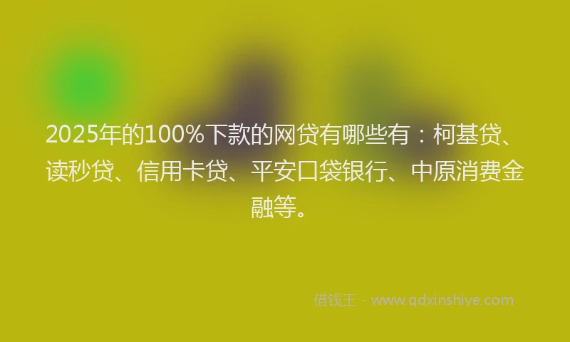 2025年的100%下款的网贷有哪些有：柯基贷、读秒贷、信用卡贷、平安口袋银行、中原消费金融等。