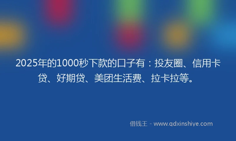 2025年的1000秒下款的口子有：投友圈、信用卡贷、好期贷、美团生活费、拉卡拉等。