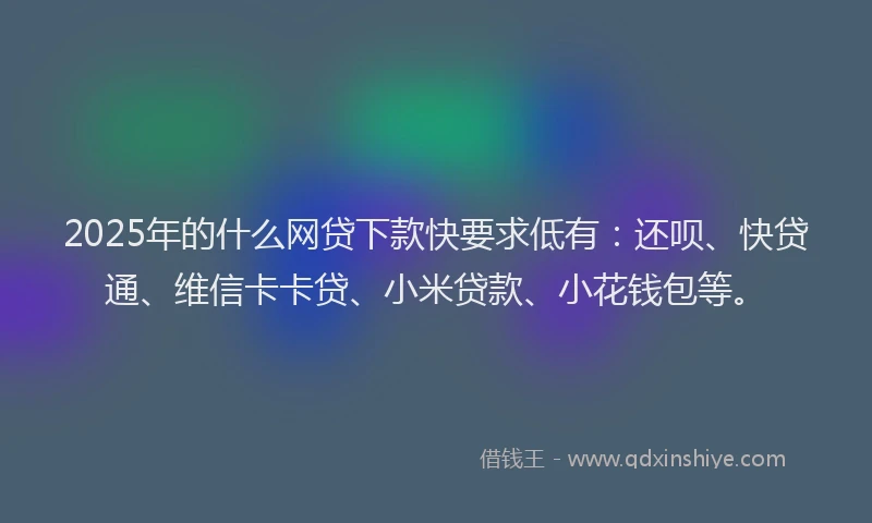 2025年的什么网贷下款快要求低有：还呗、快贷通、维信卡卡贷、小米贷款、小花钱包等。