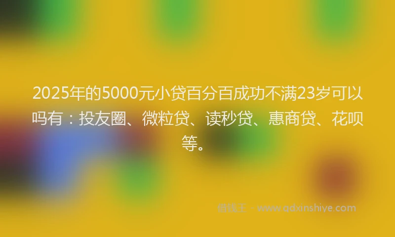 2025年的5000元小贷百分百成功不满23岁可以吗有：投友圈、微粒贷、读秒贷、惠商贷、花呗等。