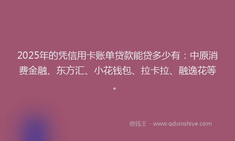 2025年的凭信用卡账单贷款能贷多少有：中原消费金融、东方汇、小花钱包、拉卡拉、融逸花等。