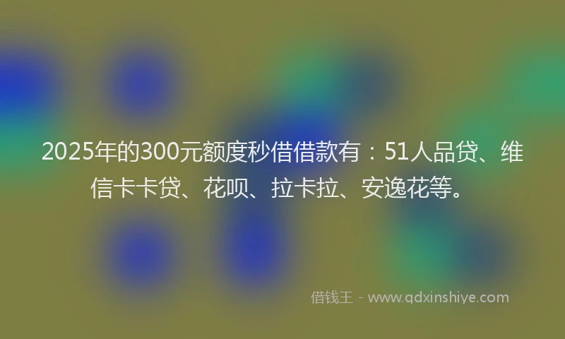 2025年的300元额度秒借借款有：51人品贷、维信卡卡贷、花呗、拉卡拉、安逸花等。