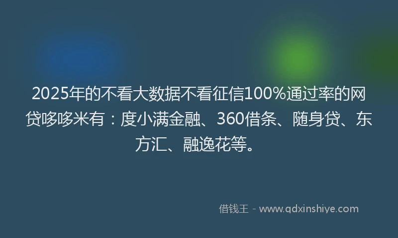 2025年的不看大数据不看征信100%通过率的网贷哆哆米有：度小满金融、360借条、随身贷、东方汇、融逸花等。