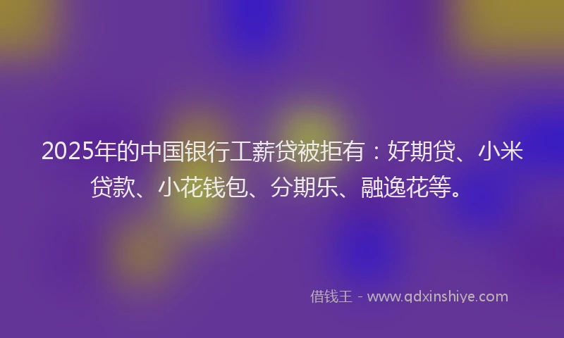 2025年的中国银行工薪贷被拒有：好期贷、小米贷款、小花钱包、分期乐、融逸花等。