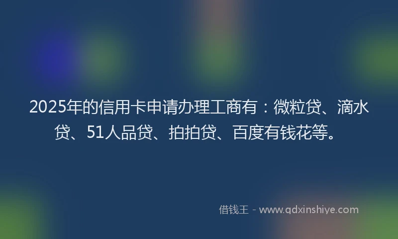 2025年的信用卡申请办理工商有：微粒贷、滴水贷、51人品贷、拍拍贷、百度有钱花等。