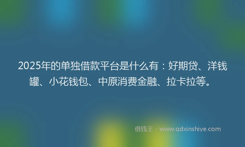 2025年的单独借款平台是什么有：好期贷、洋钱罐、小花钱包、中原消费金融、拉卡拉等。