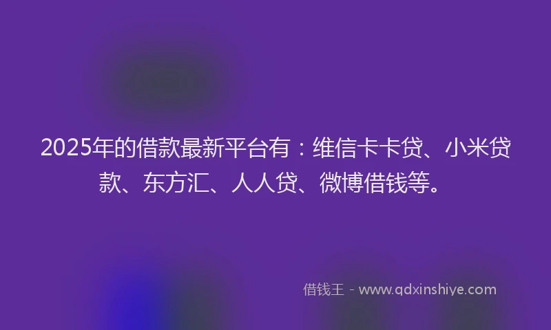2025年的借款最新平台有：维信卡卡贷、小米贷款、东方汇、人人贷、微博借钱等。