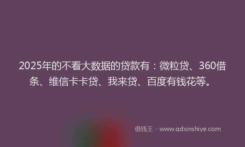 2025年的不看大数据的贷款有：微粒贷、360借条、维信卡卡贷、我来贷、百度有钱花等。