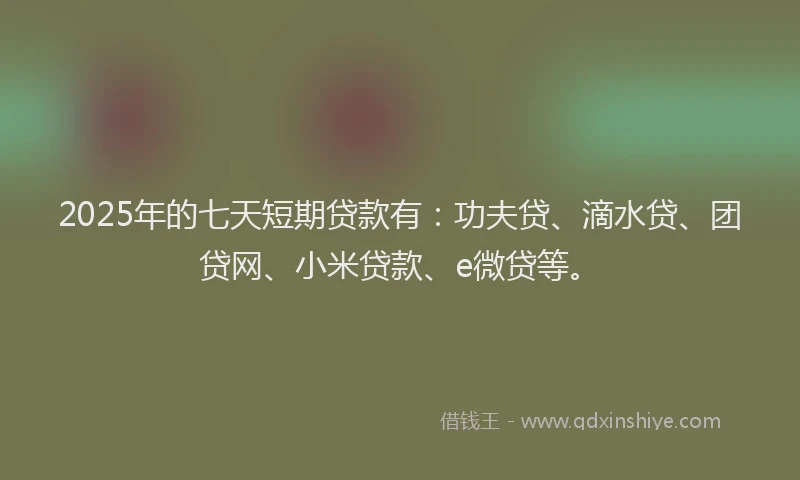 2025年的七天短期贷款有：功夫贷、滴水贷、团贷网、小米贷款、e微贷等。
