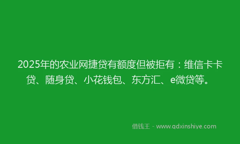 2025年的农业网捷贷有额度但被拒有：维信卡卡贷、随身贷、小花钱包、东方汇、e微贷等。