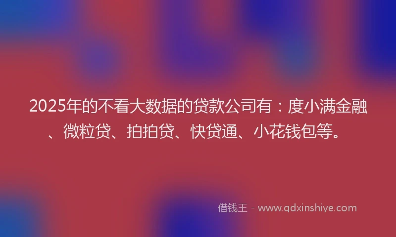 2025年的不看大数据的贷款公司有：度小满金融、微粒贷、拍拍贷、快贷通、小花钱包等。