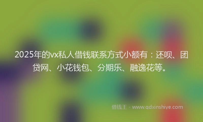2025年的vx私人借钱联系方式小额有：还呗、团贷网、小花钱包、分期乐、融逸花等。