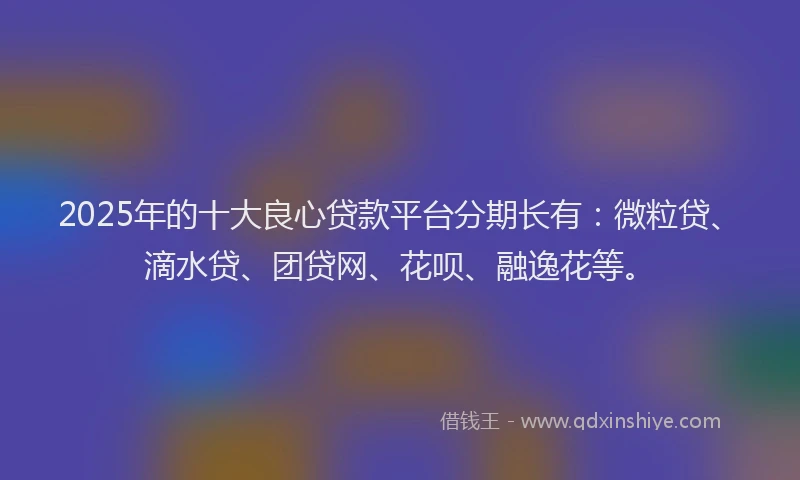 2025年的十大良心贷款平台分期长有：微粒贷、滴水贷、团贷网、花呗、融逸花等。