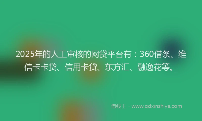 2025年的人工审核的网贷平台有：360借条、维信卡卡贷、信用卡贷、东方汇、融逸花等。