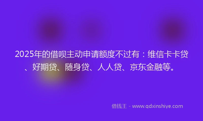 2025年的借呗主动申请额度不过有：维信卡卡贷、好期贷、随身贷、人人贷、京东金融等。