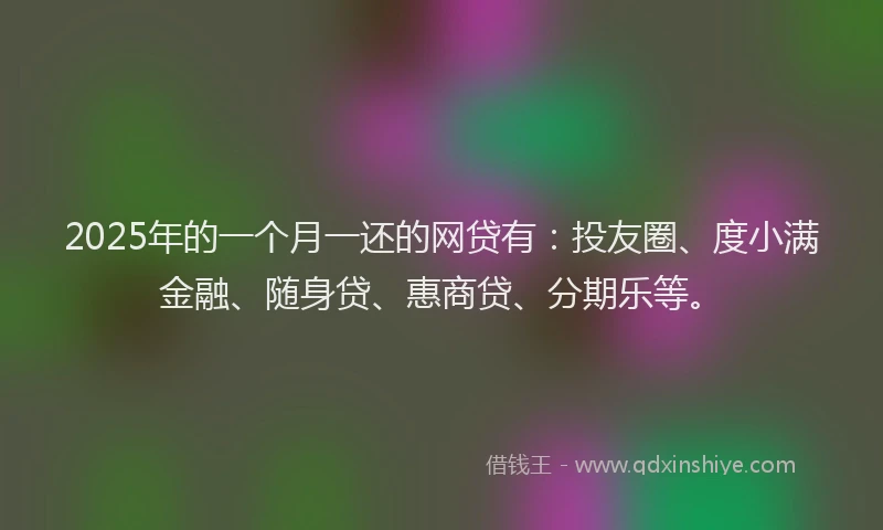 2025年的一个月一还的网贷有：投友圈、度小满金融、随身贷、惠商贷、分期乐等。
