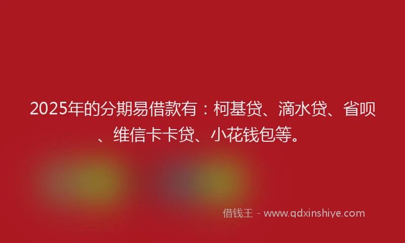 2025年的分期易借款有：柯基贷、滴水贷、省呗、维信卡卡贷、小花钱包等。