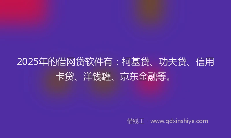 2025年的借网贷软件有：柯基贷、功夫贷、信用卡贷、洋钱罐、京东金融等。