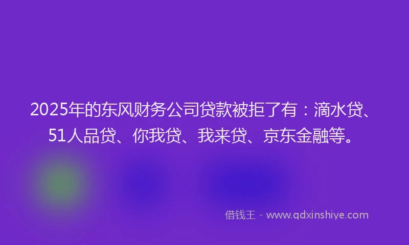 2025年的东风财务公司贷款被拒了有：滴水贷、51人品贷、你我贷、我来贷、京东金融等。