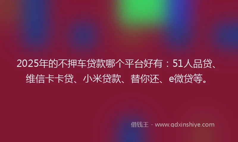 2025年的不押车贷款哪个平台好有：51人品贷、维信卡卡贷、小米贷款、替你还、e微贷等。