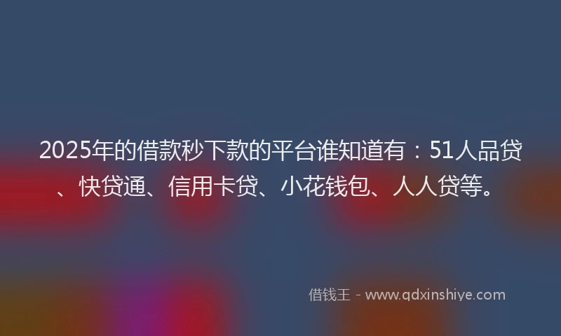 2025年的借款秒下款的平台谁知道有：51人品贷、快贷通、信用卡贷、小花钱包、人人贷等。
