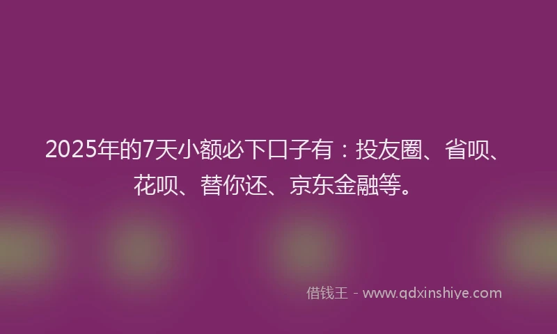 2025年的7天小额必下口子有：投友圈、省呗、花呗、替你还、京东金融等。
