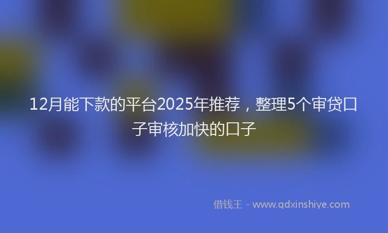 12月能下款的平台2025年推荐，整理5个审贷口子审核加快的口子