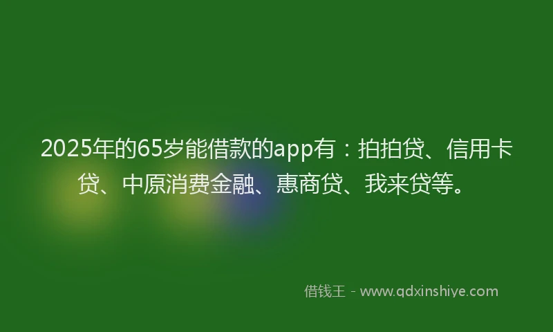 2025年的65岁能借款的app有：拍拍贷、信用卡贷、中原消费金融、惠商贷、我来贷等。