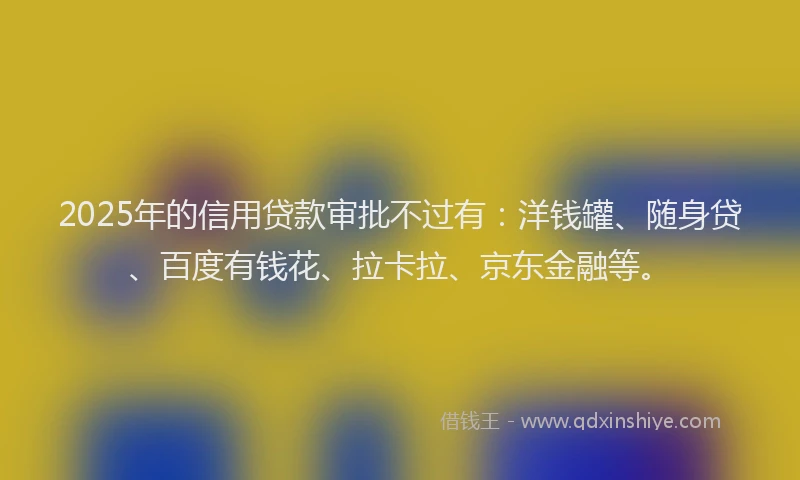 2025年的信用贷款审批不过有：洋钱罐、随身贷、百度有钱花、拉卡拉、京东金融等。