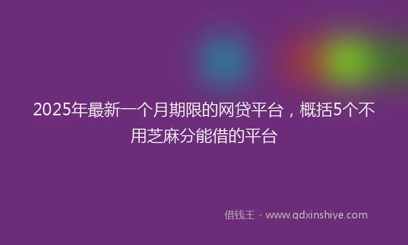 2025年最新一个月期限的网贷平台，概括5个不用芝麻分能借的平台